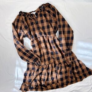 beach lunch lounge collection | size m | brown and black plaid dress